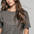 Minimalist Gray Tee — "The Future Belongs to the Curious"