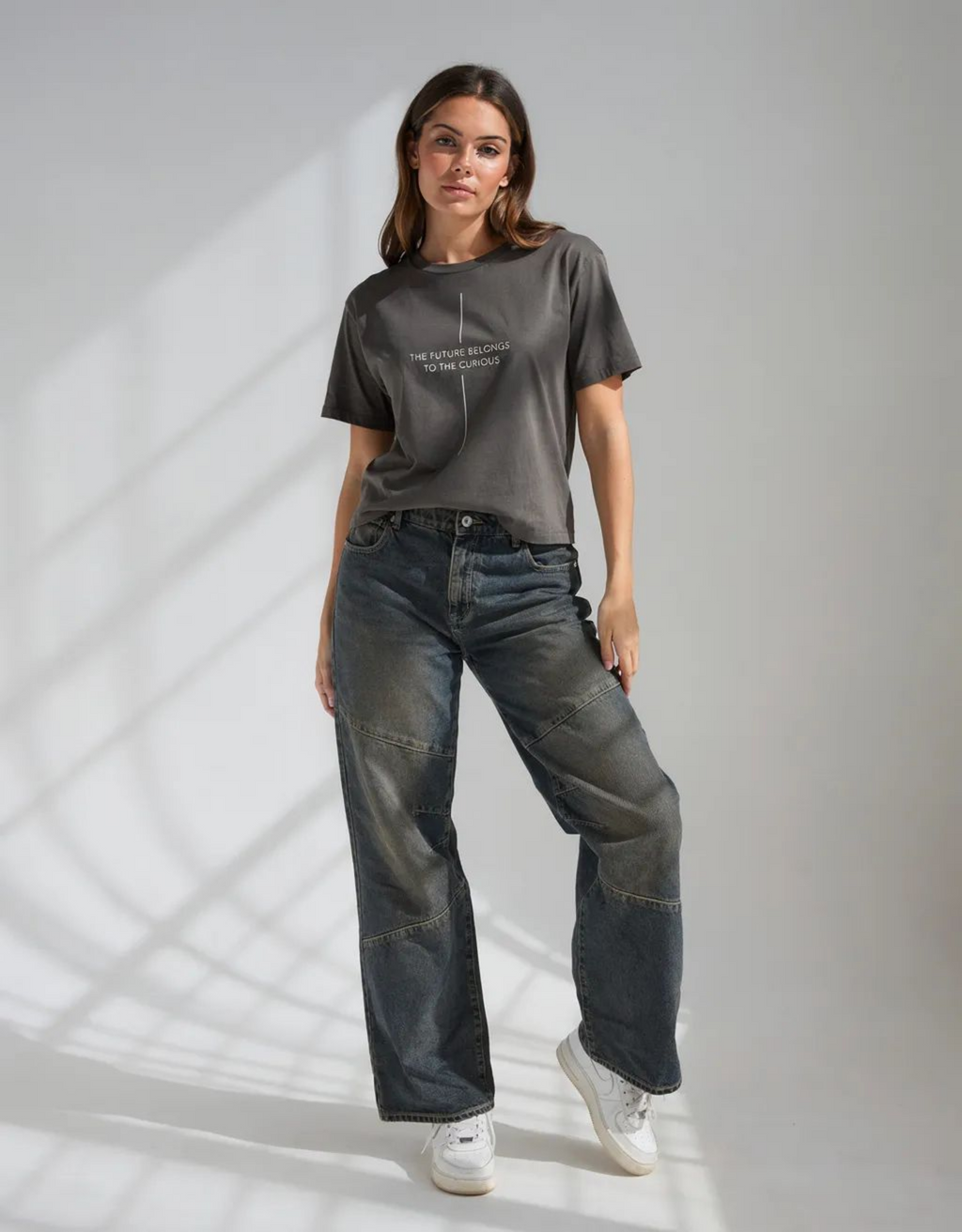 Minimalist Gray Tee — "The Future Belongs to the Curious"