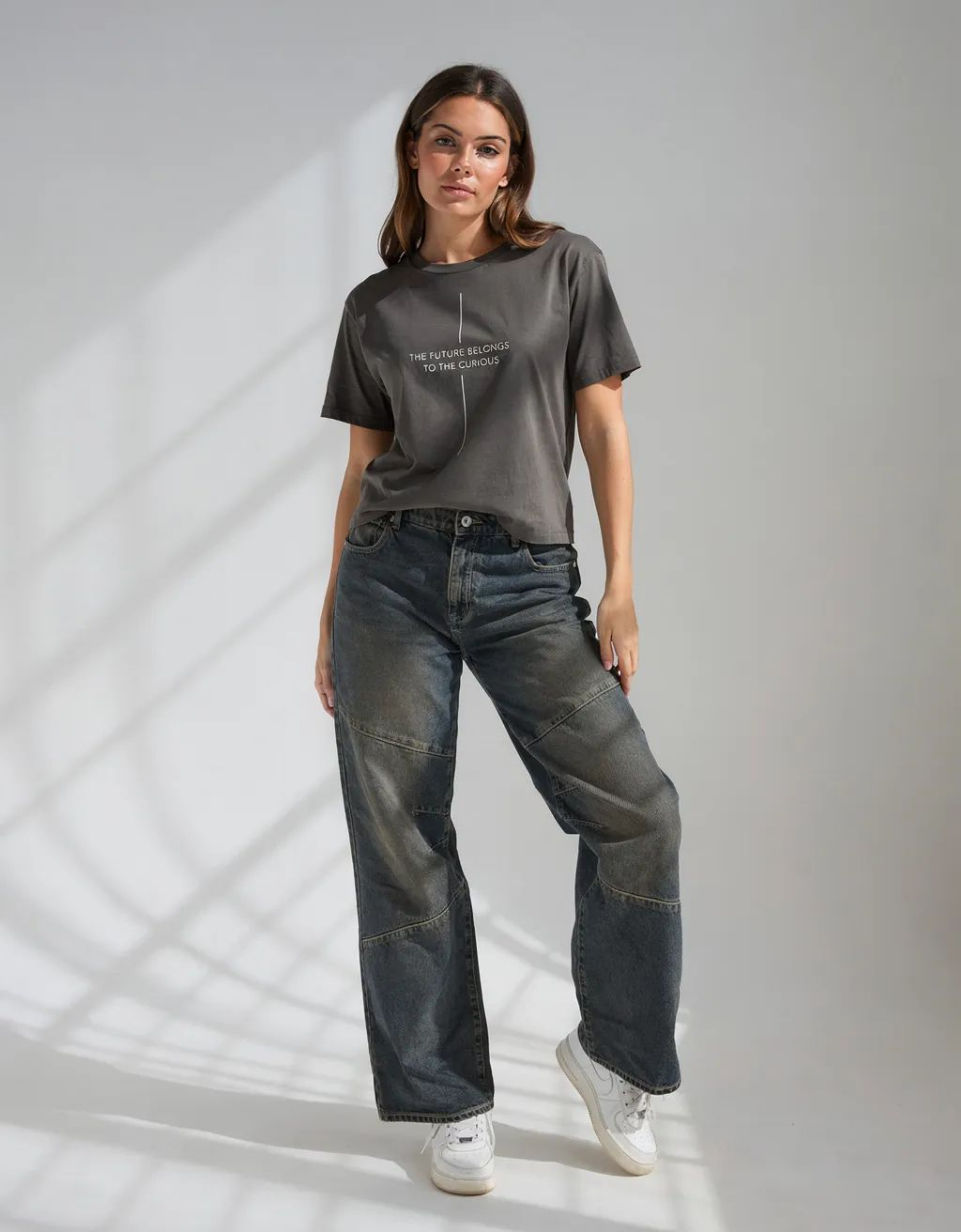 Minimalist Gray Tee — "The Future Belongs to the Curious"