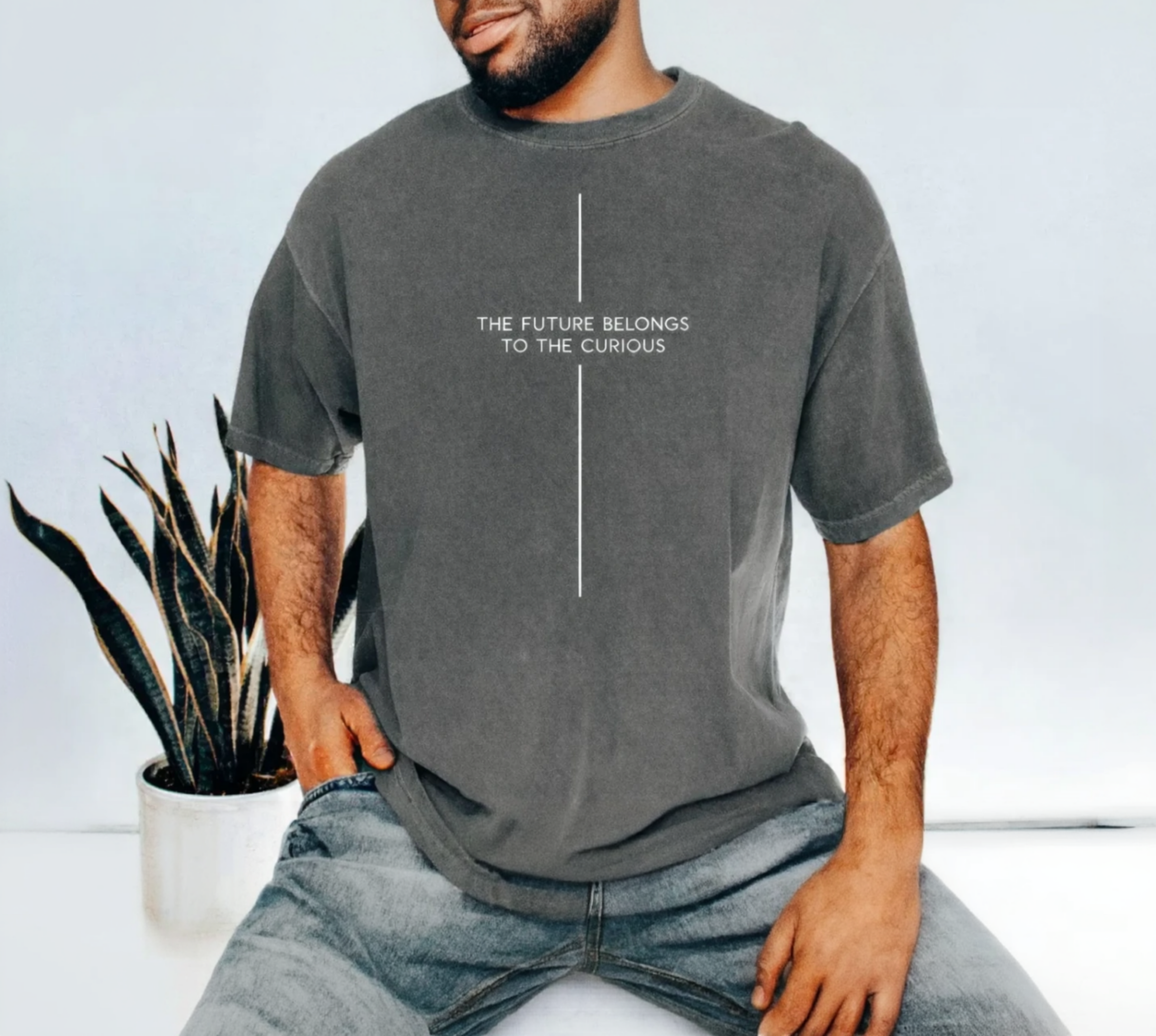 Minimalist Gray Tee — "The Future Belongs to the Curious"